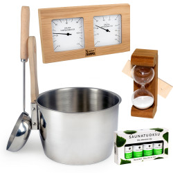 De complete set sauna- of badaccessoires 