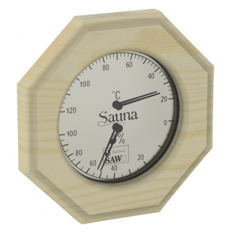 SAWO thermo-hygrometer 241-THP, achthoekig, dennenhout