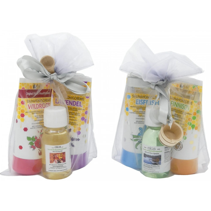 Cadeauset voor heren. Saunahoning en saunaolie.