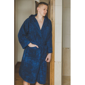 Katoenen badjas met capuchon, blauw