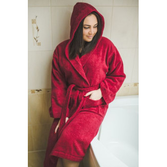 Katoenen badjas met capuchon, rood