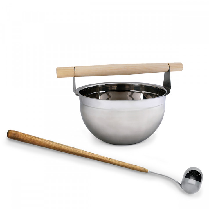 SAUNA-EMMER EN POPELTJE MET DOUCHE-EFFECT SET MEER STOOM, PREMIUM, SAWO 5 L