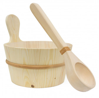 SAWO 4 l houten emmer en 36 cm pollepel, grenen
