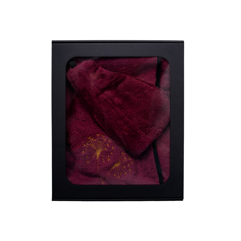 Cadeauset in geschenkdoos voor HAAR. Dames saunahoed en schort - BOURGONDIË