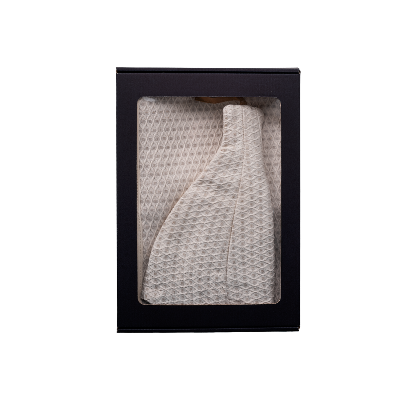 Cadeauset in geschenkdoos voor HAAR. Dames saunahoed en schort - LINNEN