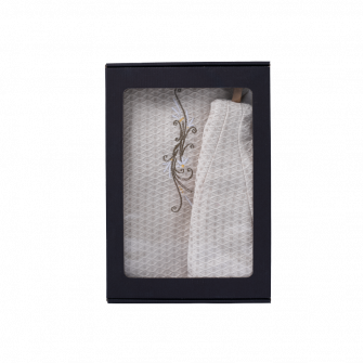Cadeauset in geschenkdoos voor HAAR. Dames saunahoed en schort - LINNEN, geborduurd