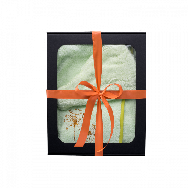 Cadeauset in geschenkdoos voor HAAR. Dames saunahoed en schort LICHTGROEN