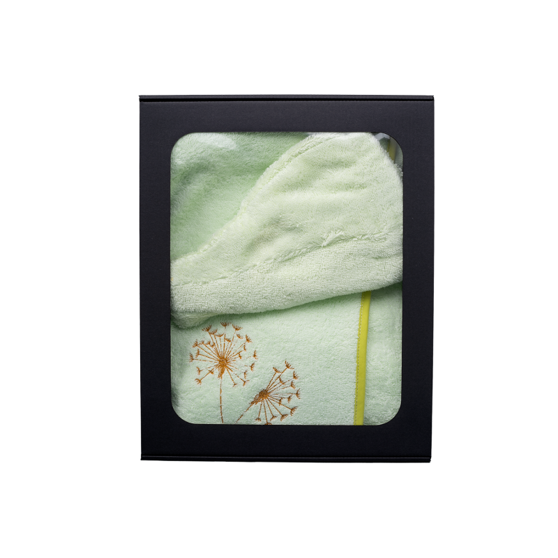 Cadeauset in geschenkdoos voor HAAR. Dames saunahoed en schort LICHTGROEN