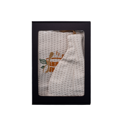 Cadeauset in geschenkdoos voor HEM. Heren saunahoed en schort - LINNEN, geborduurd 