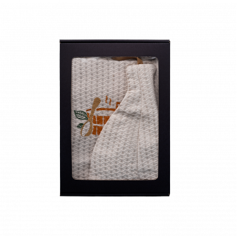 Cadeauset in geschenkdoos voor HEM. Heren saunahoed en schort - LINNEN, geborduurd
