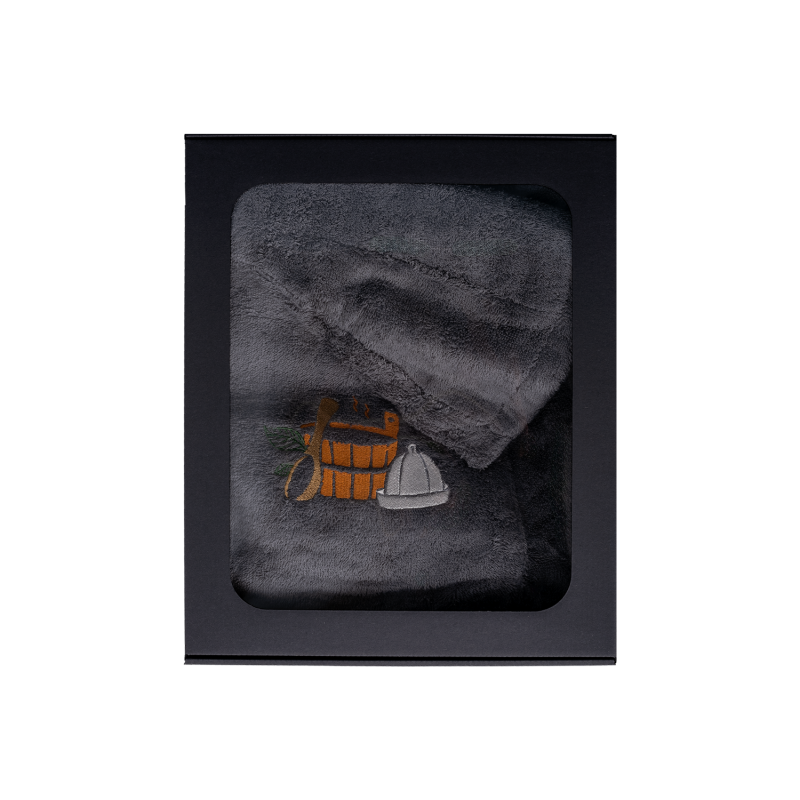 Cadeauset in geschenkdoos voor HEM. Heren saunahoed en schort - GRIJS