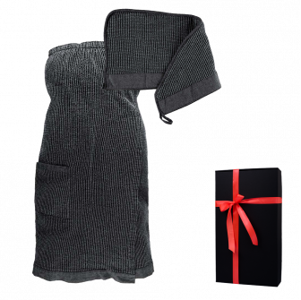 Cadeauset in geschenkdoos RENTO KENNO VOOR HAAR. Haarhanddoek en schort, grijs