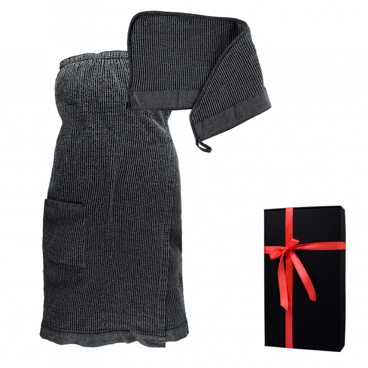 Cadeauset in geschenkdoos RENTO KENNO VOOR HAAR. Haarhanddoek en schort, grijs