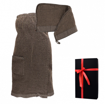 Cadeauset in geschenkdoos RENTO KENNO VOOR HAAR. Haarhanddoek en schort, bruin