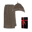 Cadeauset in een geschenkdoos RENTO KENNO VOOR HEM. Katoenen muts en schort, bruin - 0