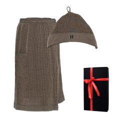 Cadeauset in een geschenkdoos RENTO KENNO VOOR HEM. Katoenen muts en schort, bruin 