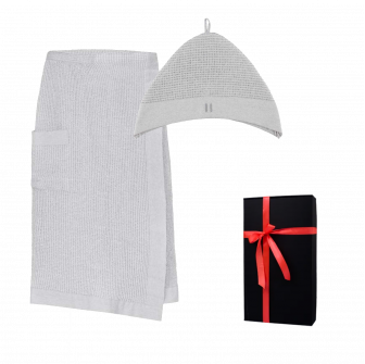 Cadeauset in een geschenkdoos RENTO KENNO VOOR HEM. Katoenen muts en schort, lichtgrijs