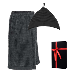Cadeauset in een geschenkdoos RENTO KENNO VOOR HEM. Katoenen muts en schort, donkergrijs 