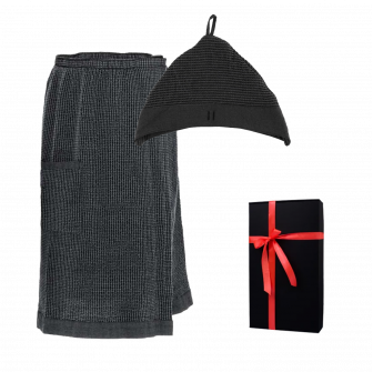 Cadeauset in een geschenkdoos RENTO KENNO VOOR HEM. Katoenen muts en schort, donkergrijs