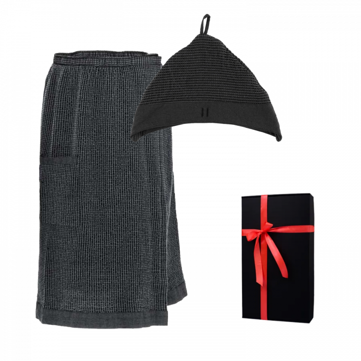 Cadeauset in een geschenkdoos RENTO KENNO VOOR HEM. Katoenen muts en schort, donkergrijs