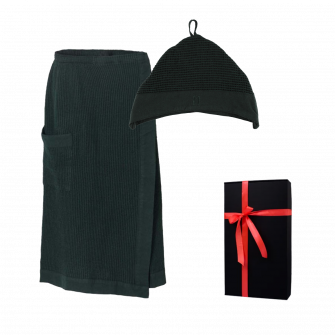 Cadeauset in een geschenkdoos RENTO KENNO VOOR HEM. Katoenen muts en schort, donkergroen