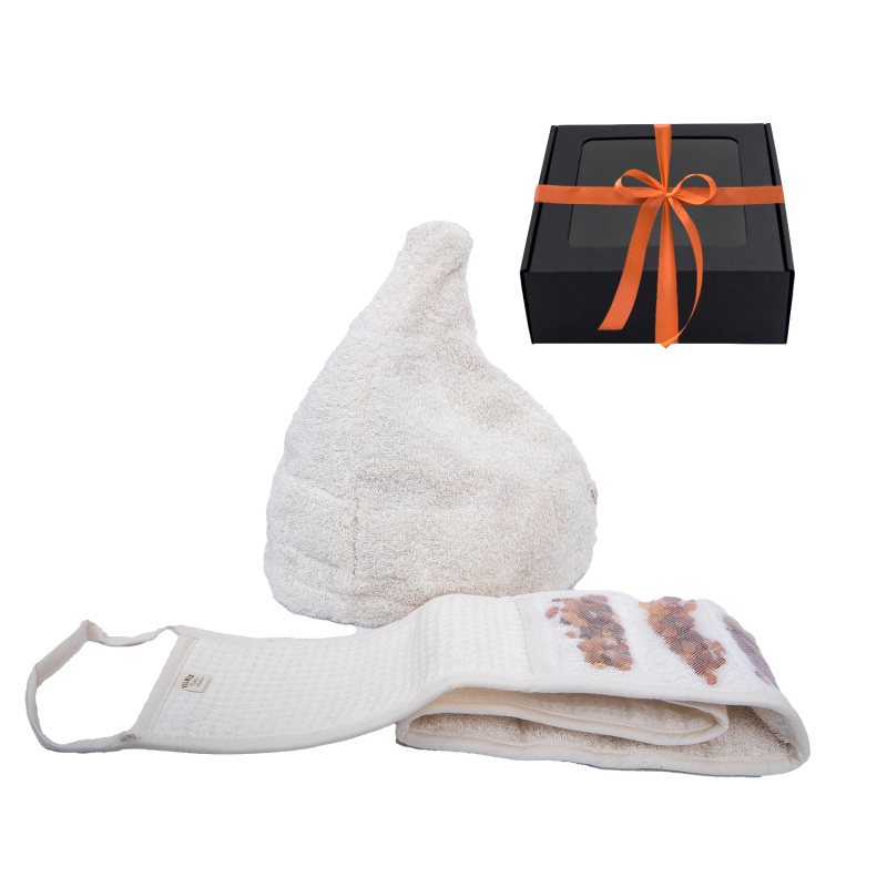 Geschenkset GINTARAI in een geschenkdoos. Hoed en wattenstaafje