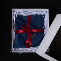 Geschenkset voor Hem - BLAUW, 55x150 cm, in geschenkdoos. Schort en hoed voor sauna 