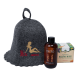Geschenkset MISS SAUNA in een geschenkdoos. Saunahoed, massageolie en honing
