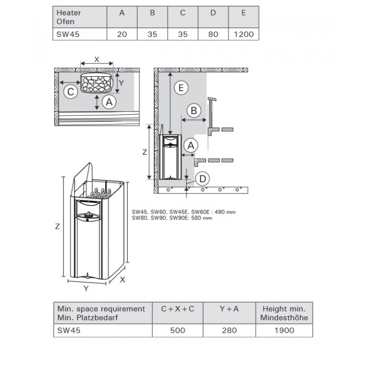 Elektrische saunakachel - HARVIA The Wall SW45E, 4,5 kW