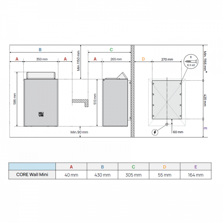 Elektrische saunakachel - HUUM Core Wall Mini Combi 4