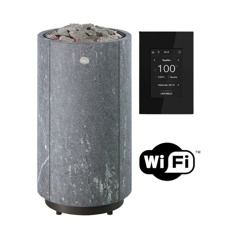 Elektrische saunakachel TULIKIVI KAARNA Nobile L, met wifi-bedieningspaneel.