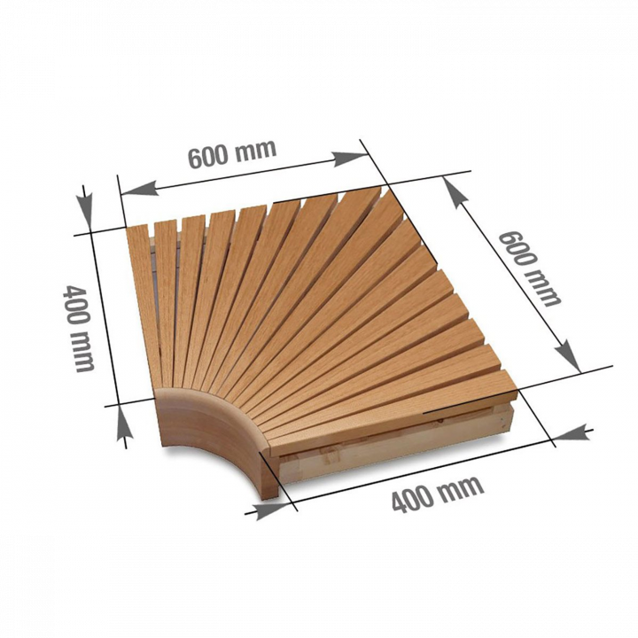 Hoekmodule voor modulaire saunabanken, 600x600 mm, elzenhout