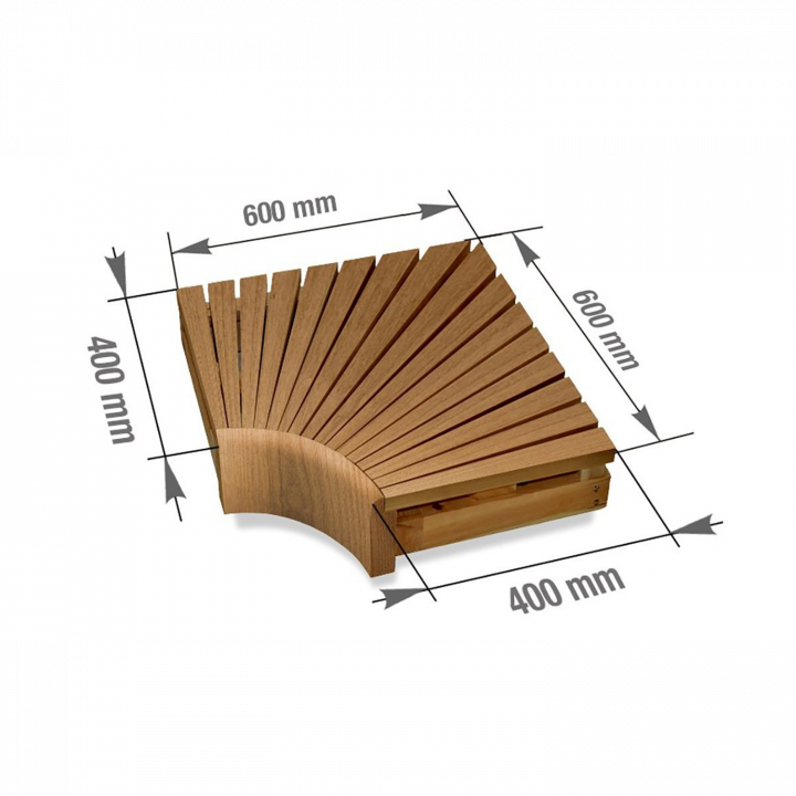 Hoekmodule voor modulaire saunabanken, 600x600 mm, hittebehandeld espenhout