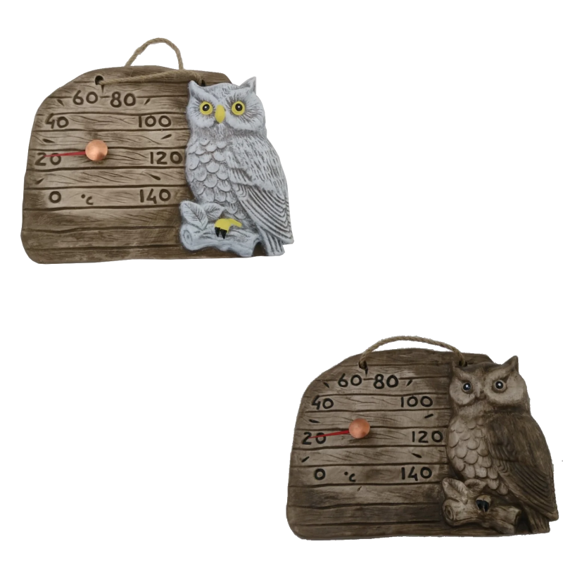 Keramische saunathermometer - uil op een tak