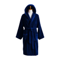 Badjas met capuchon van katoenen velours, blauw - 1