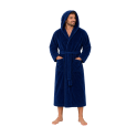 Badjas met capuchon van katoenen velours, blauw - 0