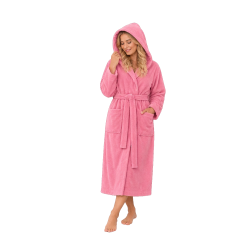 Badjas met capuchon van katoenvelours, roze 