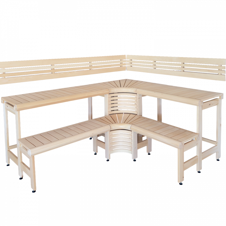 Modulaire saunabanken met "Sun Corner"-design, 1823 × 2146 mm, lindenhout