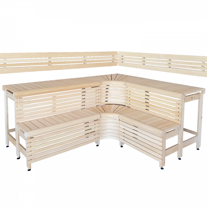 Modulaire saunabanken met "Sun Corner"-design, 1823 × 2146 mm, lindenhout