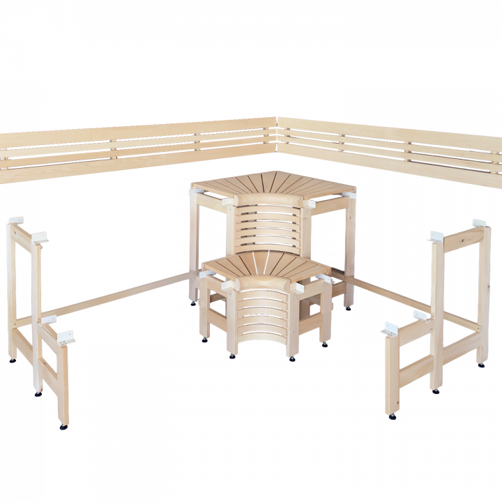 Modulaire saunabanken met "Sun Corner"-design, 1823 × 2146 mm, lindenhout