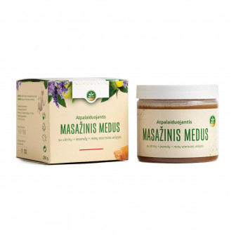 Honingmassagemix met essentiële oliën van lavendel, citroen en munt.