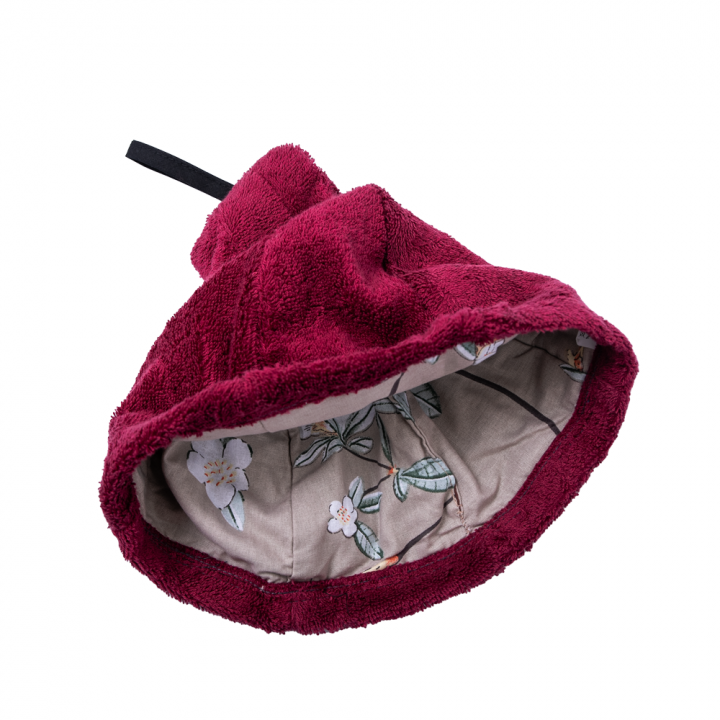 Cadeauset in geschenkdoos voor HAAR. Dames saunahoed en schort - BOURGONDIË