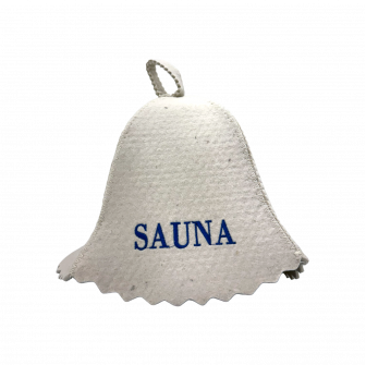Saunahoed - SAUNA, met blauwe letters