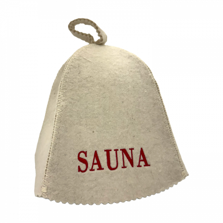 Saunahoed - Sauna, met rode letters