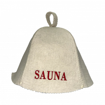 Saunahoed - Sauna, met rode letters
