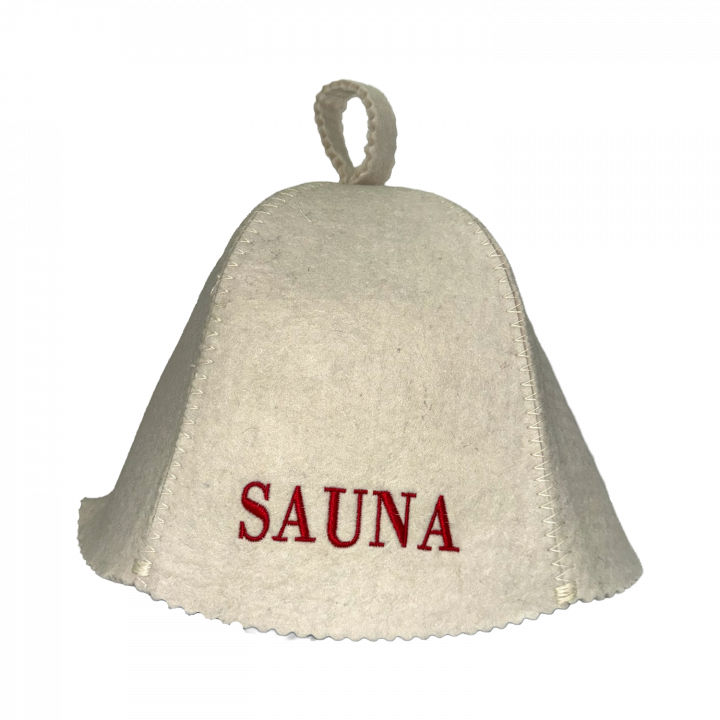 Saunahoed - Sauna, met rode letters