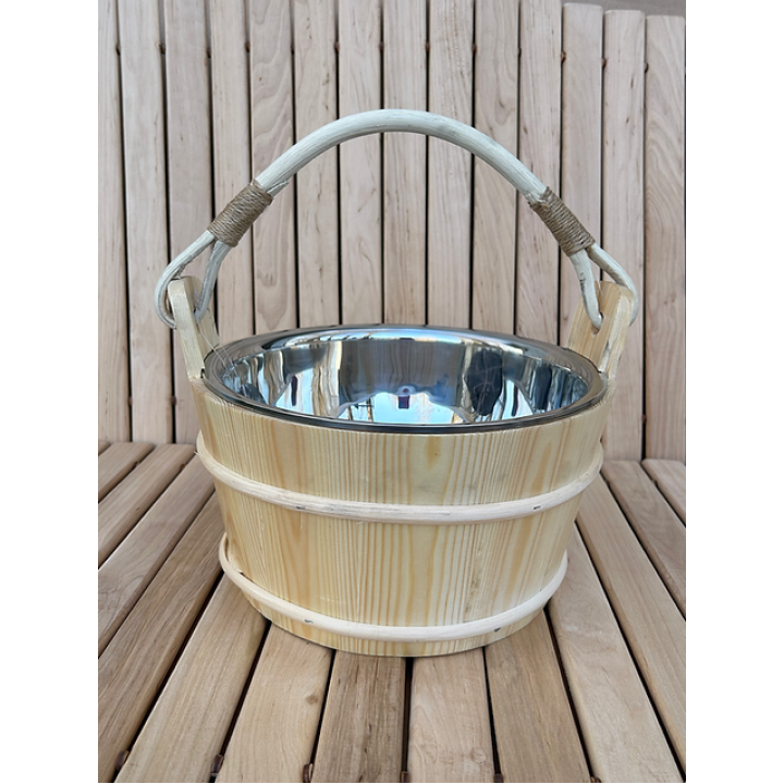 Grenenhouten sauna-emmer met roestvrijstalen binnenbekleding, 5 liter