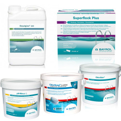 Onderhoudsset met chloor, voor zwembaden met een groot filter 