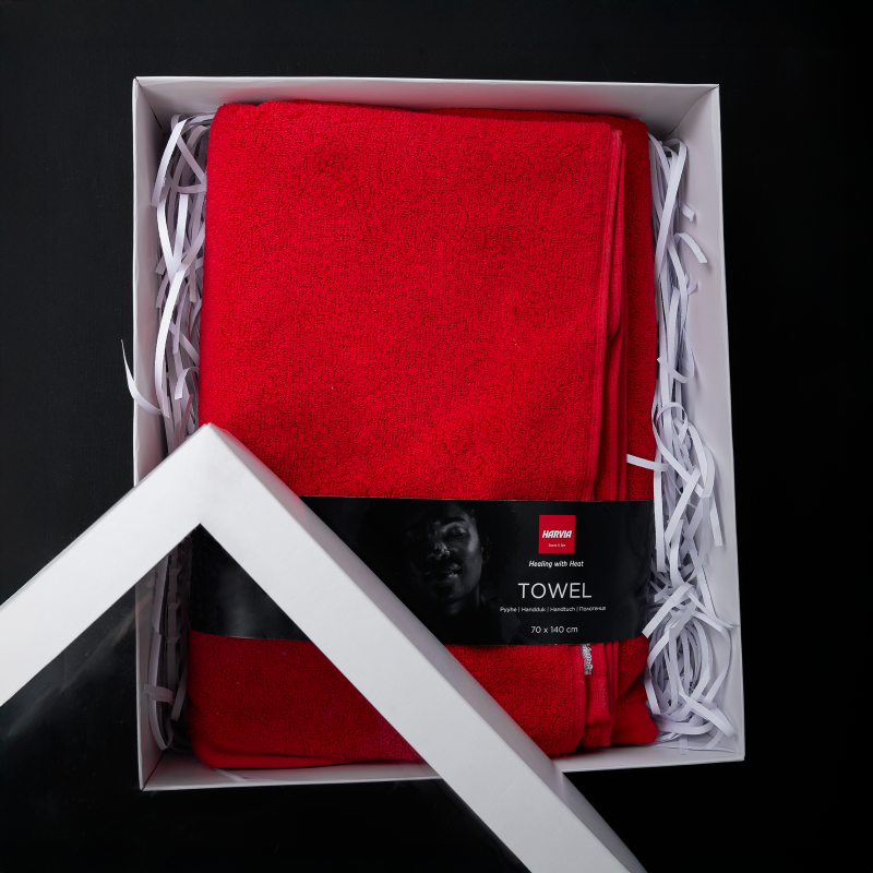 Handdoek in geschenkdoos, HARVIA, 70 x 140cm, rood