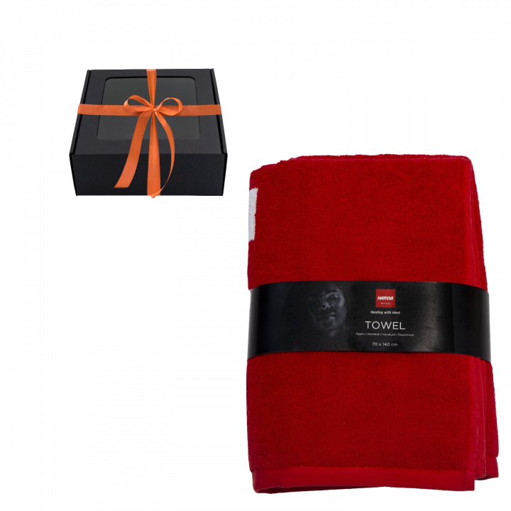 Handdoek in geschenkdoos, HARVIA, 70 x 140cm, rood